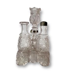 Antique 1860s Vintage Glass Condiment Holder Set